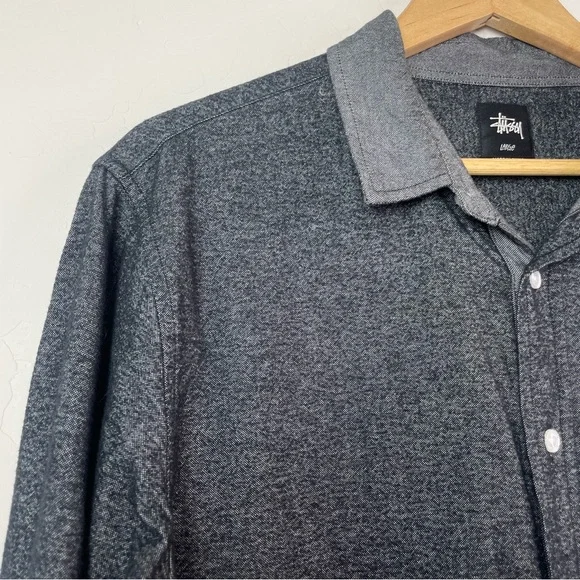 Stussy Men's Button Front Long Sleeve Textured Cotton Skater Shirt Size Large